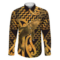 Humpback Whale Matariki New Zealand Family Matching Puletasi and Hawaiian Shirt NZ Maori Paikea Poutama Luxury Gold LT14 Dad's Shirt - Long Sleeve Gold - Polynesian Pride