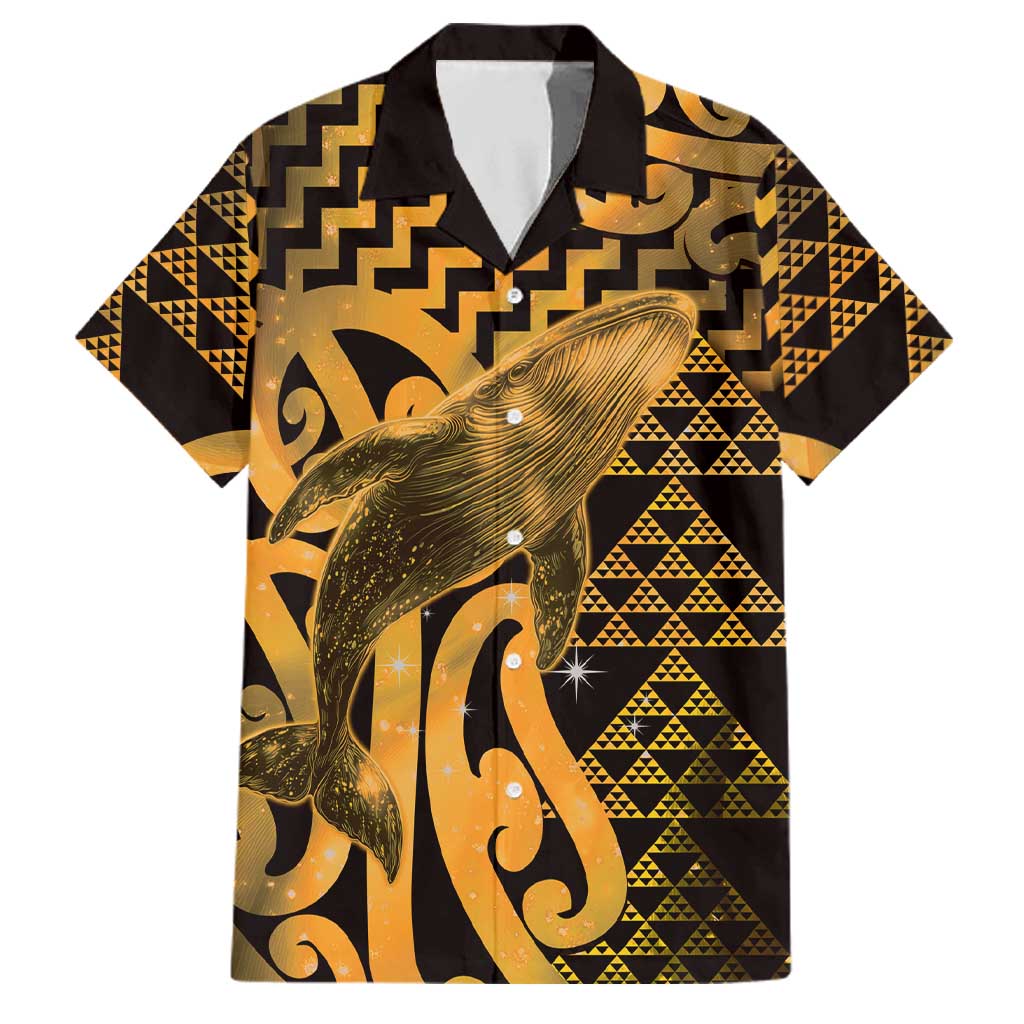 Humpback Whale Matariki New Zealand Family Matching Summer Maxi Dress and Hawaiian Shirt NZ Maori Paikea Poutama Luxury Gold LT14 Dad's Shirt - Short Sleeve Gold - Polynesian Pride