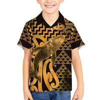 Humpback Whale Matariki New Zealand Family Matching Tank Maxi Dress and Hawaiian Shirt NZ Maori Paikea Poutama Luxury Gold LT14 Son's Shirt Gold - Polynesian Pride