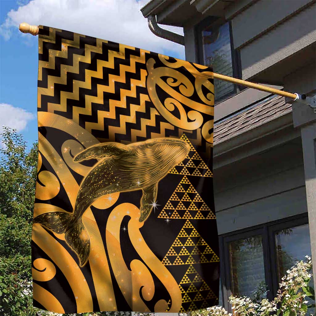 Humpback Whale Matariki New Zealand Garden Flag NZ Maori Paikea Poutama Luxury Gold LT14 - Polynesian Pride