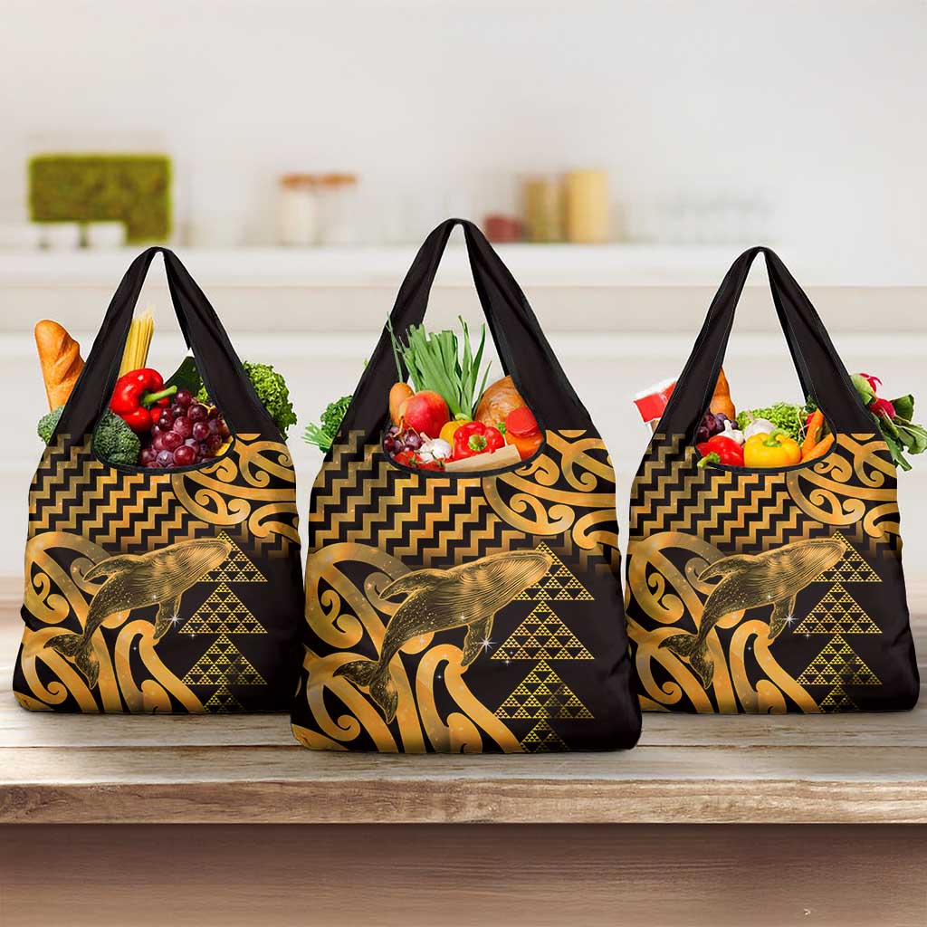 Humpback Whale Matariki New Zealand Grocery Bag NZ Maori Paikea Poutama Luxury Gold LT14 3-pack One Size Gold - Polynesian Pride