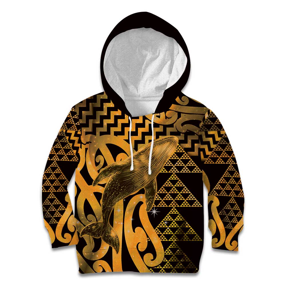 Humpback Whale Matariki New Zealand Kid Hoodie NZ Maori Paikea Poutama Luxury Gold LT14 Hoodie Gold - Polynesian Pride