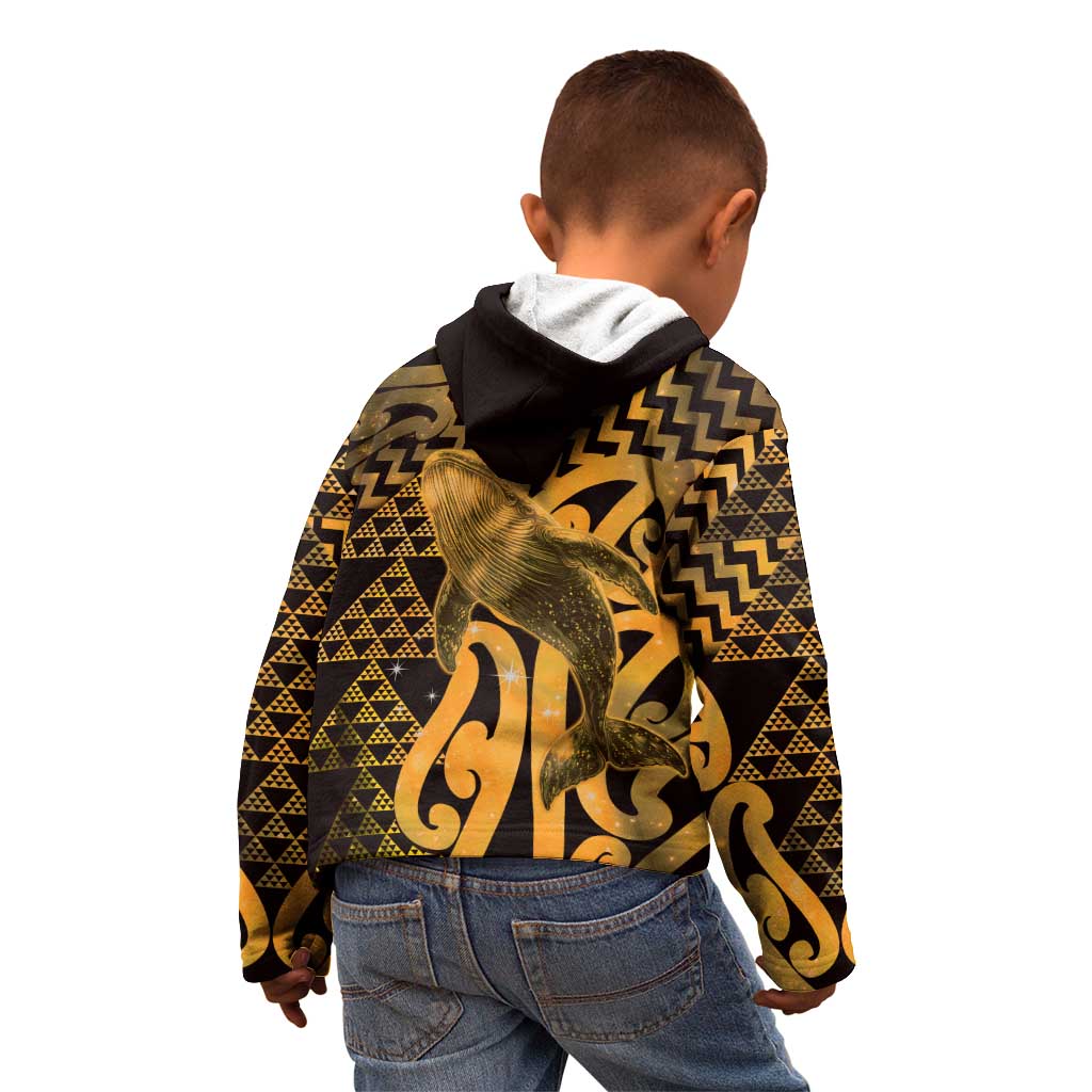 Humpback Whale Matariki New Zealand Kid Hoodie NZ Maori Paikea Poutama Luxury Gold LT14 - Polynesian Pride