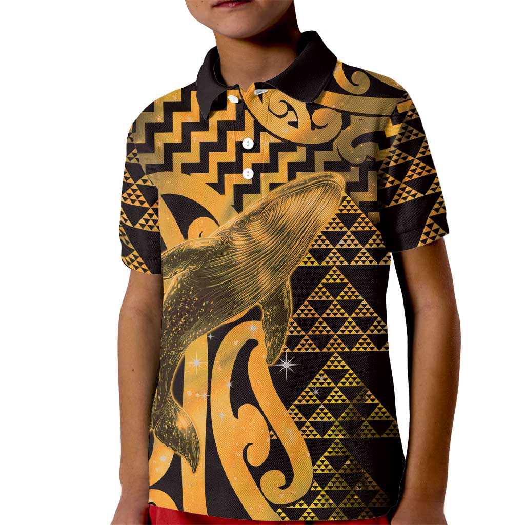 Humpback Whale Matariki New Zealand Kid Polo Shirt NZ Maori Paikea Poutama Luxury Gold LT14 Kid Gold - Polynesian Pride