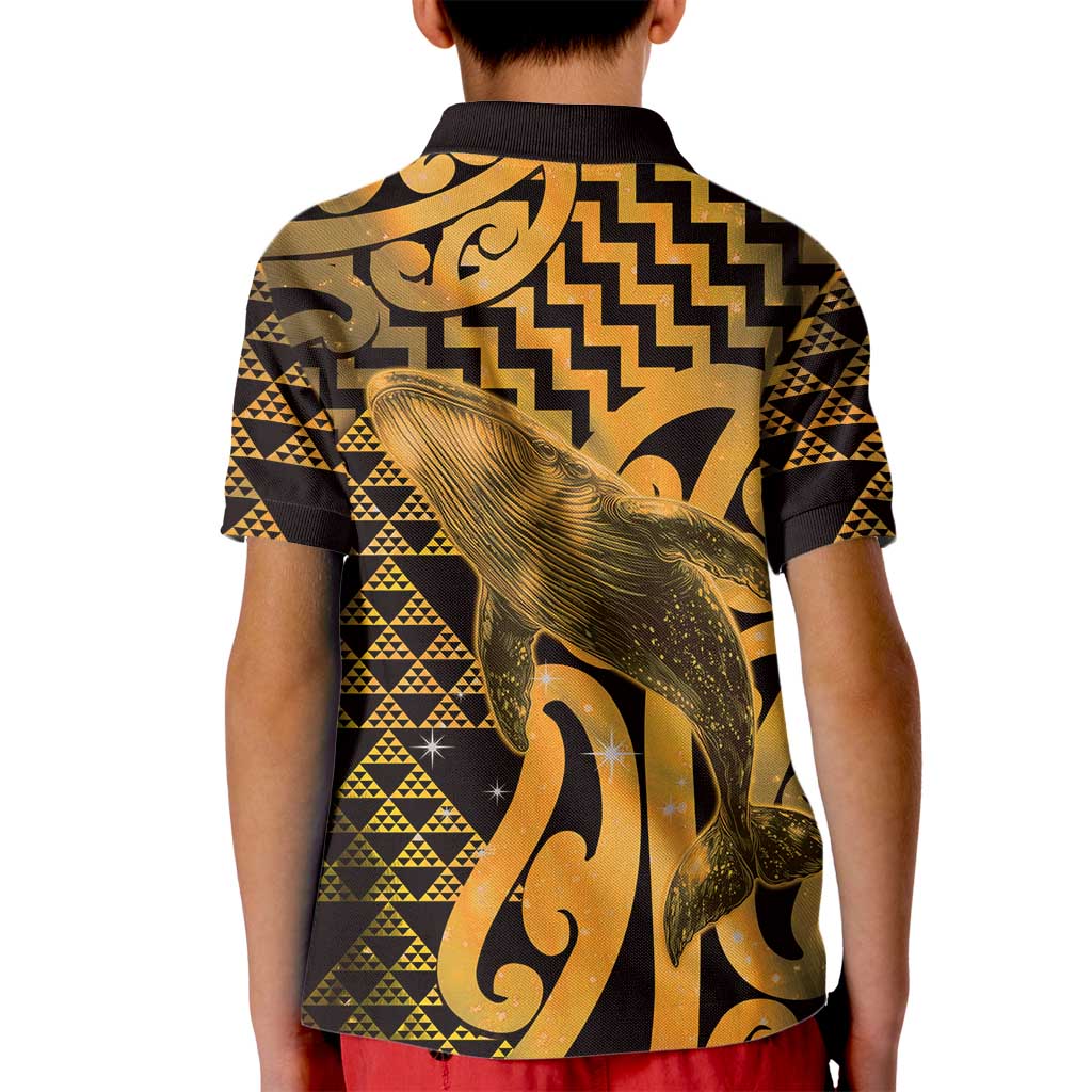 Humpback Whale Matariki New Zealand Kid Polo Shirt NZ Maori Paikea Poutama Luxury Gold LT14 - Polynesian Pride