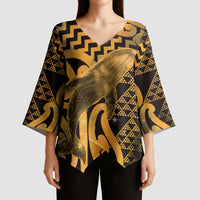Humpback Whale Matariki New Zealand Kimono Sleeve Blouse NZ Maori Paikea Poutama Luxury Gold LT14 - Polynesian Pride
