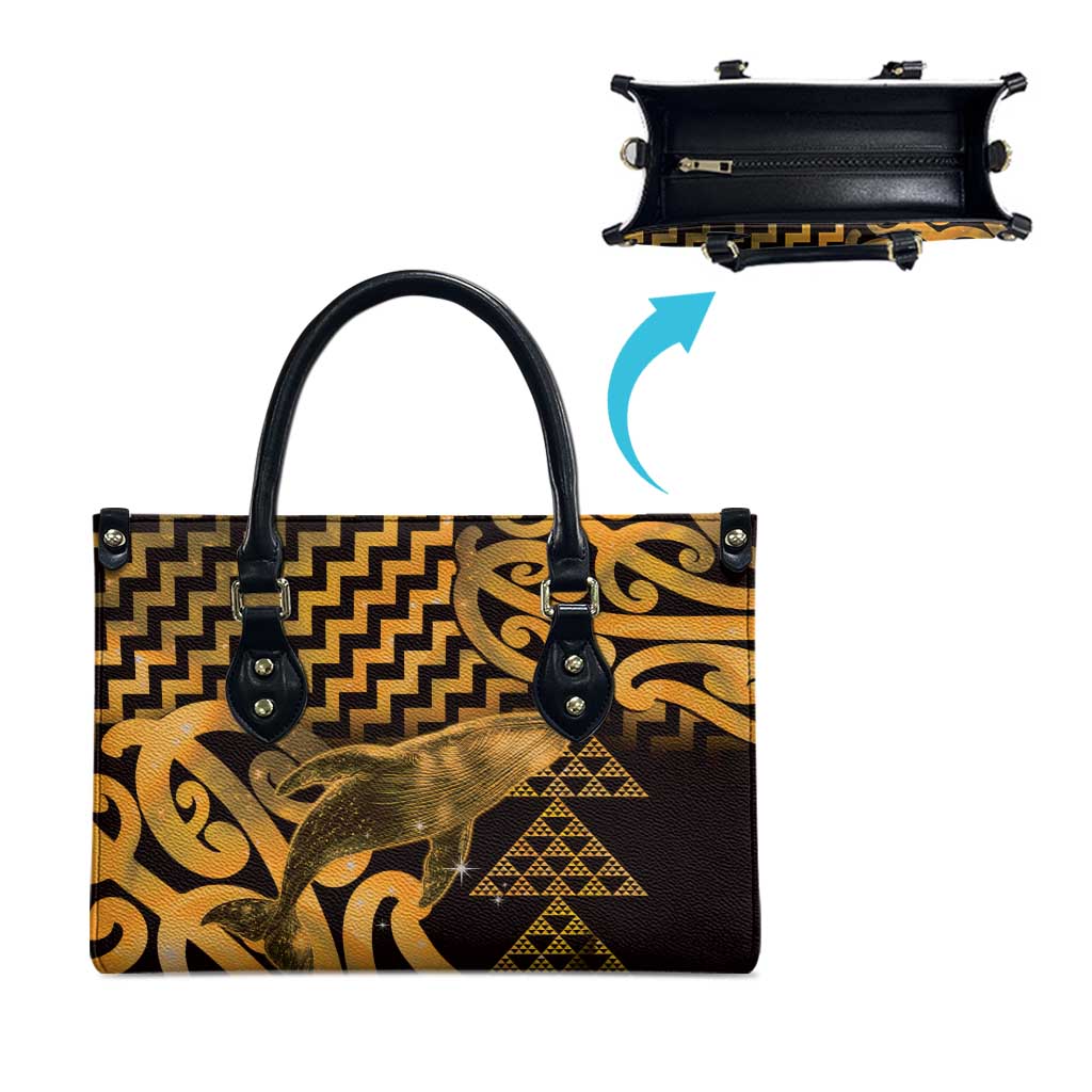 Humpback Whale Matariki New Zealand Leather Bag NZ Maori Paikea Poutama Luxury Gold LT14 - Polynesian Pride