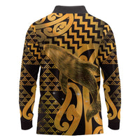 Humpback Whale Matariki New Zealand Long Sleeve Polo Shirt NZ Maori Paikea Poutama Luxury Gold LT14 - Polynesian Pride