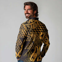 Humpback Whale Matariki New Zealand Long Sleeve Polo Shirt NZ Maori Paikea Poutama Luxury Gold LT14 - Polynesian Pride