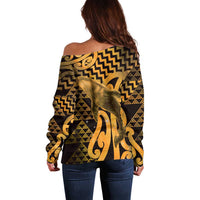 Humpback Whale Matariki New Zealand Off Shoulder Sweater NZ Maori Paikea Poutama Luxury Gold LT14 - Polynesian Pride