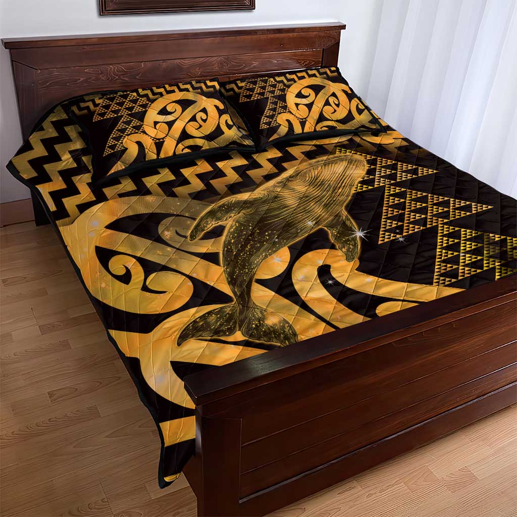 Humpback Whale Matariki New Zealand Quilt Bed Set NZ Maori Paikea Poutama Luxury Gold LT14 - Polynesian Pride