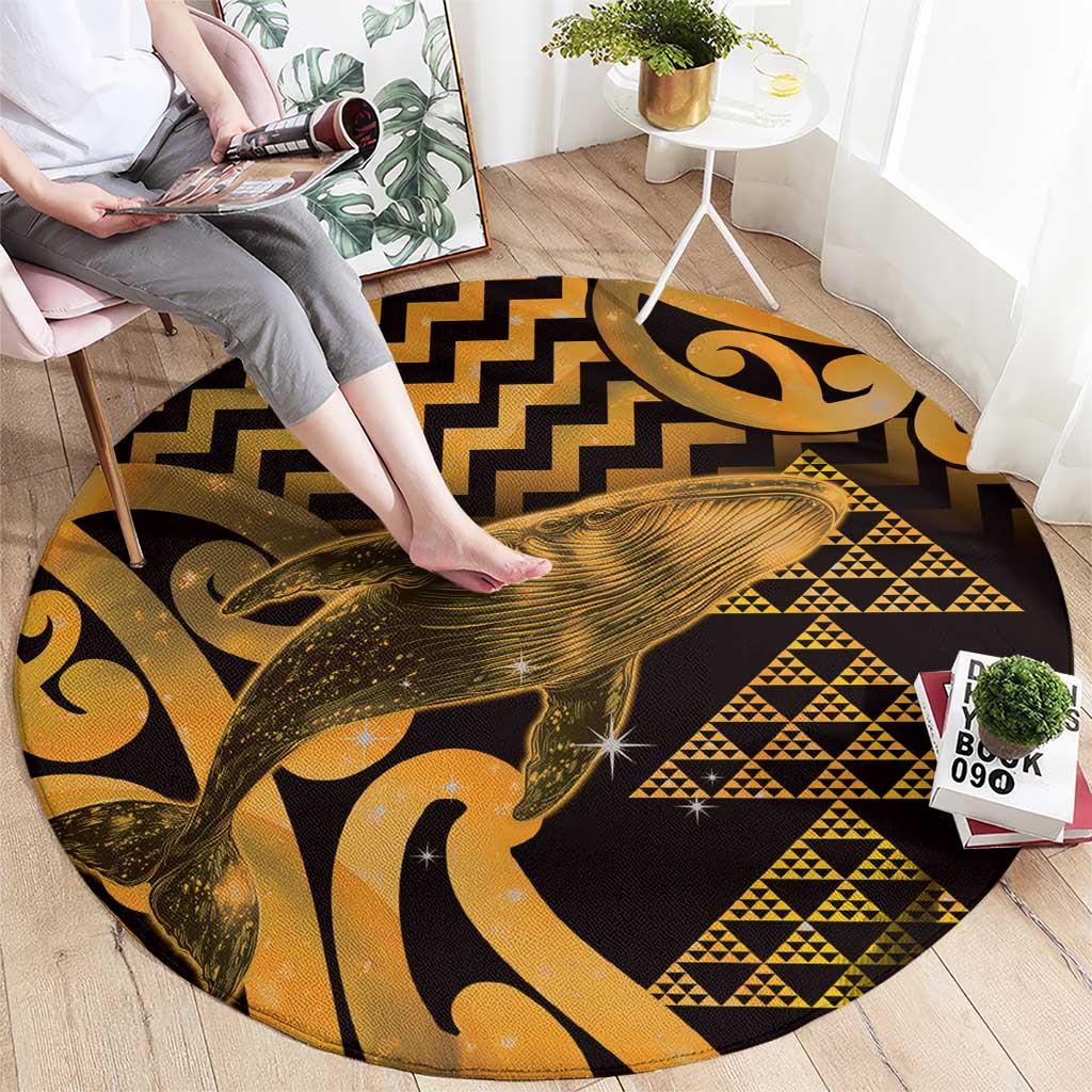 Humpback Whale Matariki New Zealand Round Carpet NZ Maori Paikea Poutama Luxury Gold LT14 - Polynesian Pride