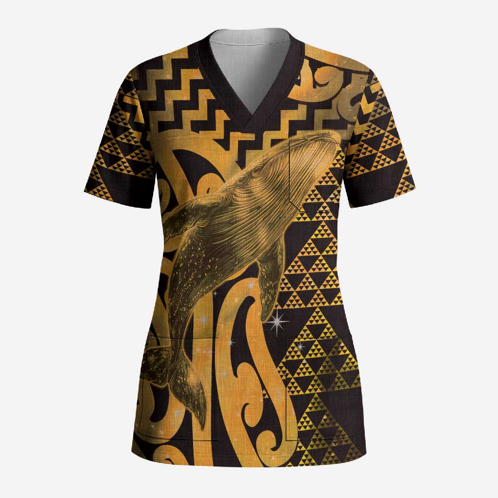 Humpback Whale Matariki New Zealand Scrub Top NZ Maori Paikea Poutama Luxury Gold LT14 Adult Gold - Polynesian Pride