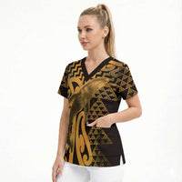 Humpback Whale Matariki New Zealand Scrub Top NZ Maori Paikea Poutama Luxury Gold LT14 - Polynesian Pride