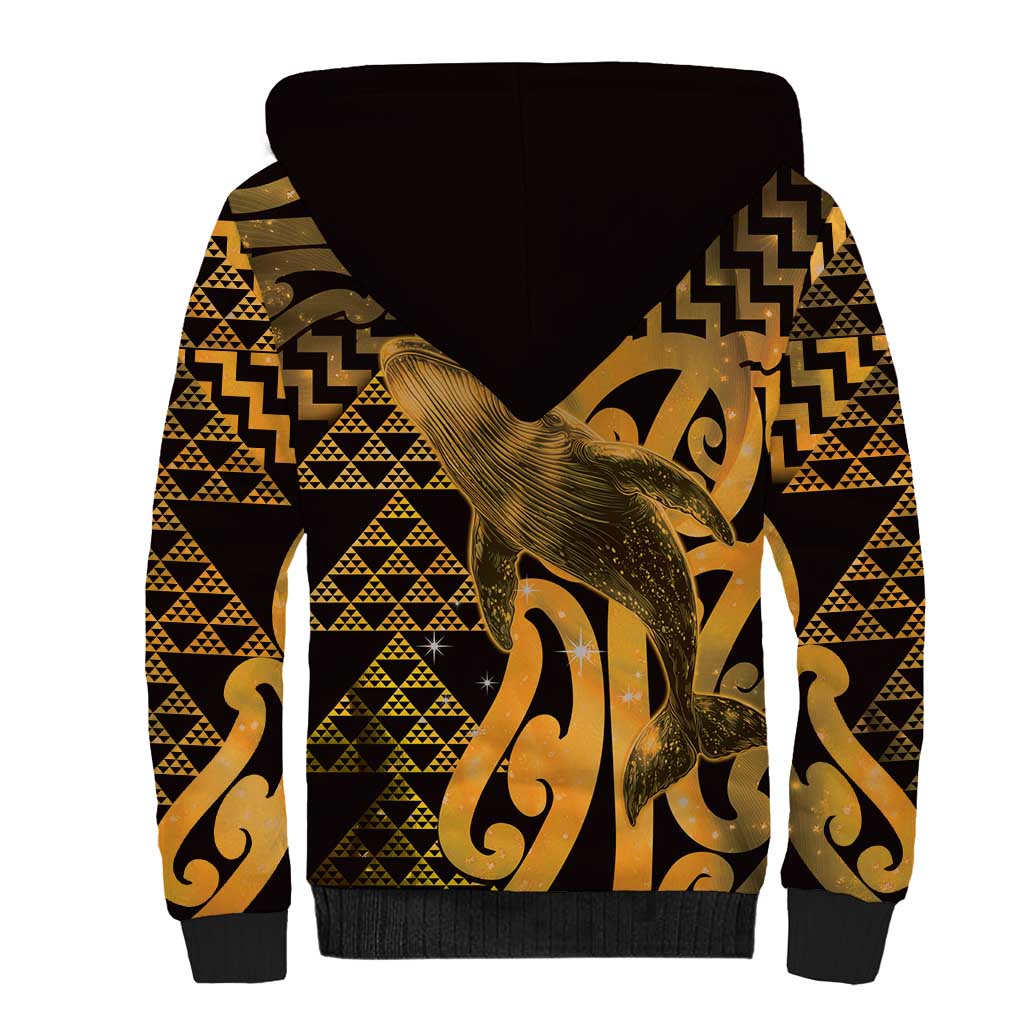 Humpback Whale Matariki New Zealand Sherpa Hoodie NZ Maori Paikea Poutama Luxury Gold LT14 - Polynesian Pride