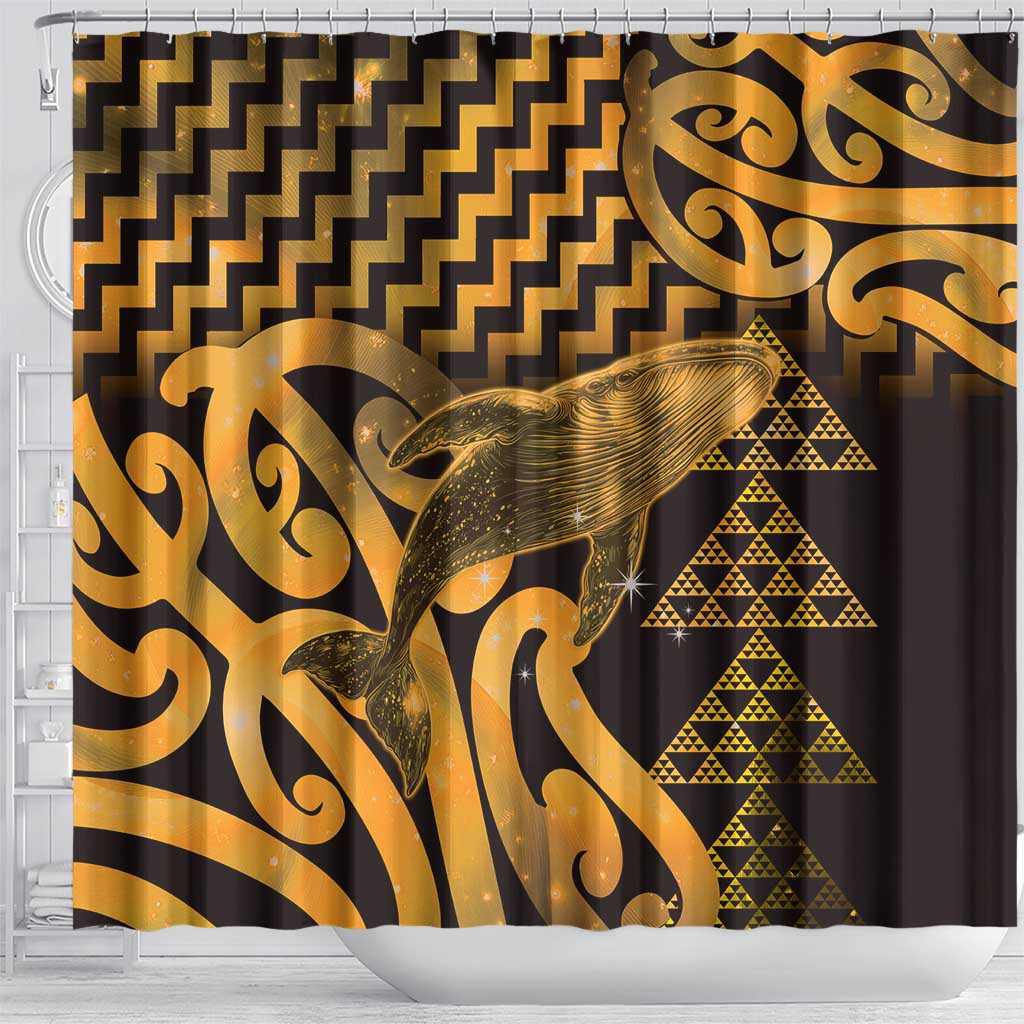 Humpback Whale Matariki New Zealand Shower Curtain NZ Maori Paikea Poutama Luxury Gold LT14 - Polynesian Pride
