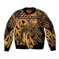 Humpback Whale Matariki New Zealand Sleeve Zip Bomber Jacket NZ Maori Paikea Poutama Luxury Gold LT14 Unisex Gold - Polynesian Pride
