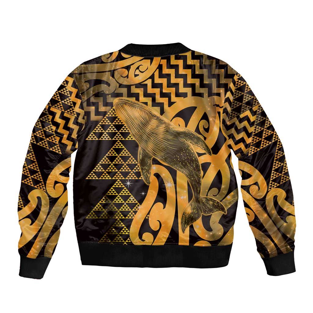 Humpback Whale Matariki New Zealand Sleeve Zip Bomber Jacket NZ Maori Paikea Poutama Luxury Gold LT14 - Polynesian Pride