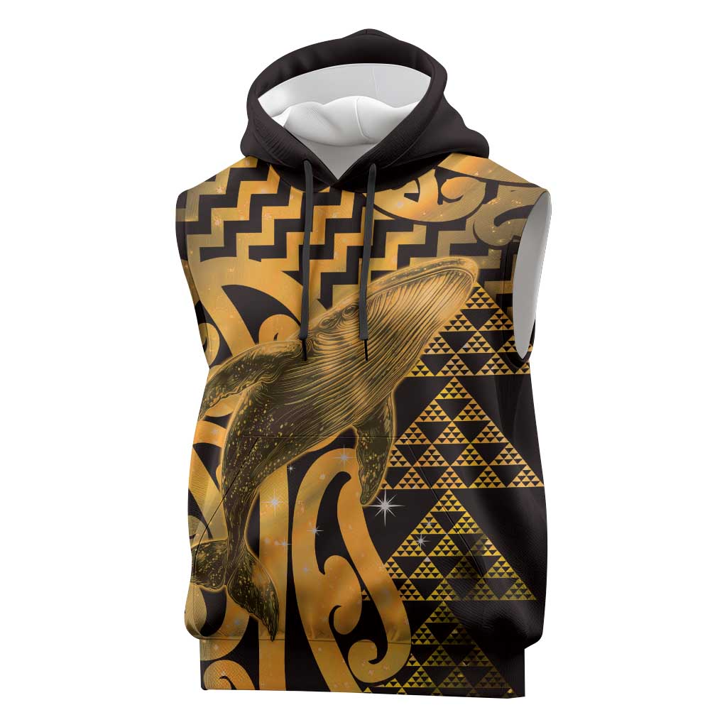 Humpback Whale Matariki New Zealand Sleeveless Hoodie NZ Maori Paikea Poutama Luxury Gold LT14 Gold - Polynesian Pride