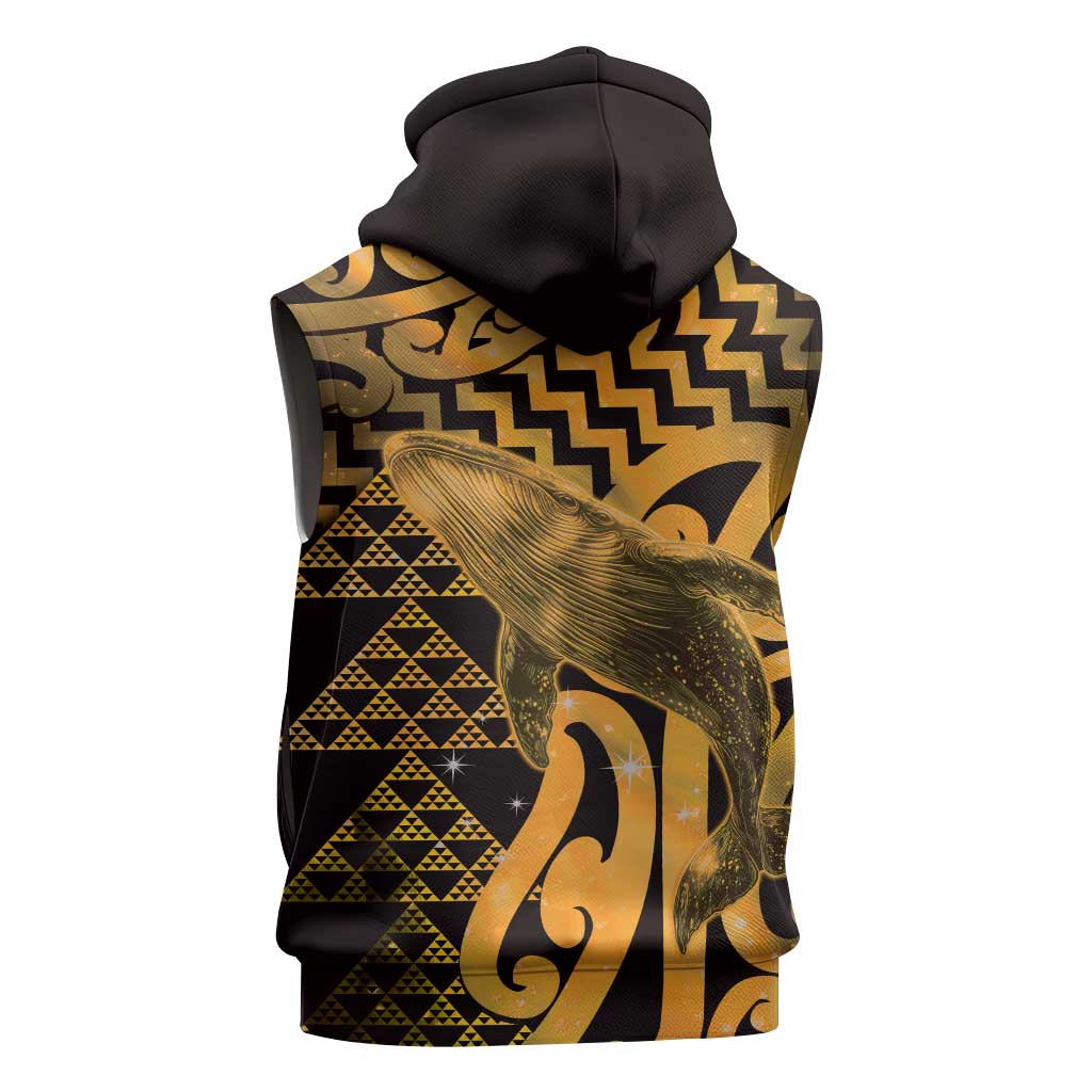 Humpback Whale Matariki New Zealand Sleeveless Hoodie NZ Maori Paikea Poutama Luxury Gold LT14 - Polynesian Pride