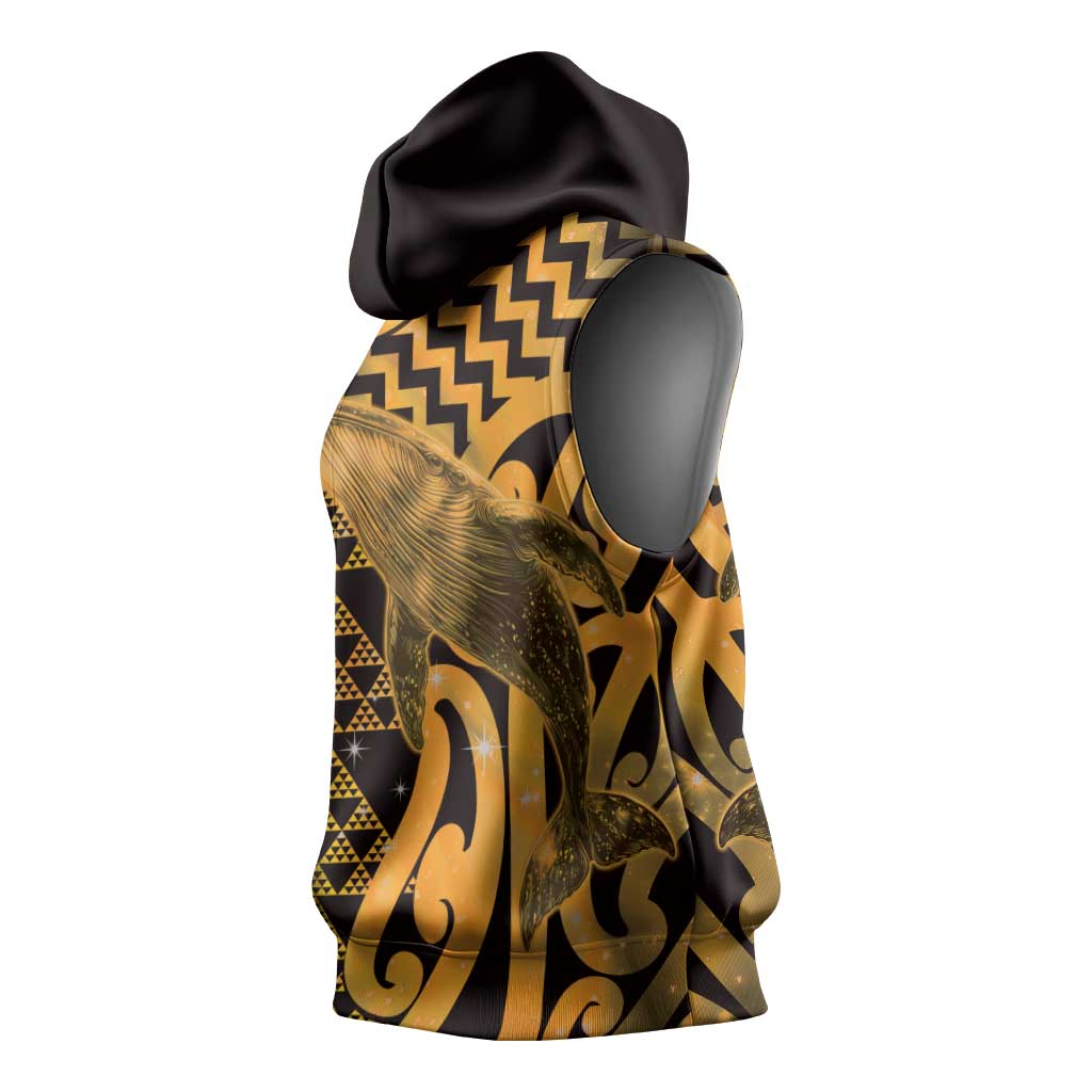 Humpback Whale Matariki New Zealand Sleeveless Hoodie NZ Maori Paikea Poutama Luxury Gold LT14 - Polynesian Pride