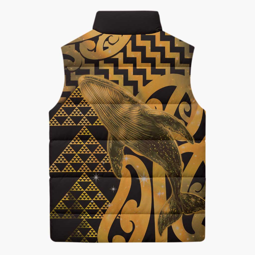 Humpback Whale Matariki New Zealand Sleeveless Puffer Jacket NZ Maori Paikea Poutama Luxury Gold LT14 - Polynesian Pride