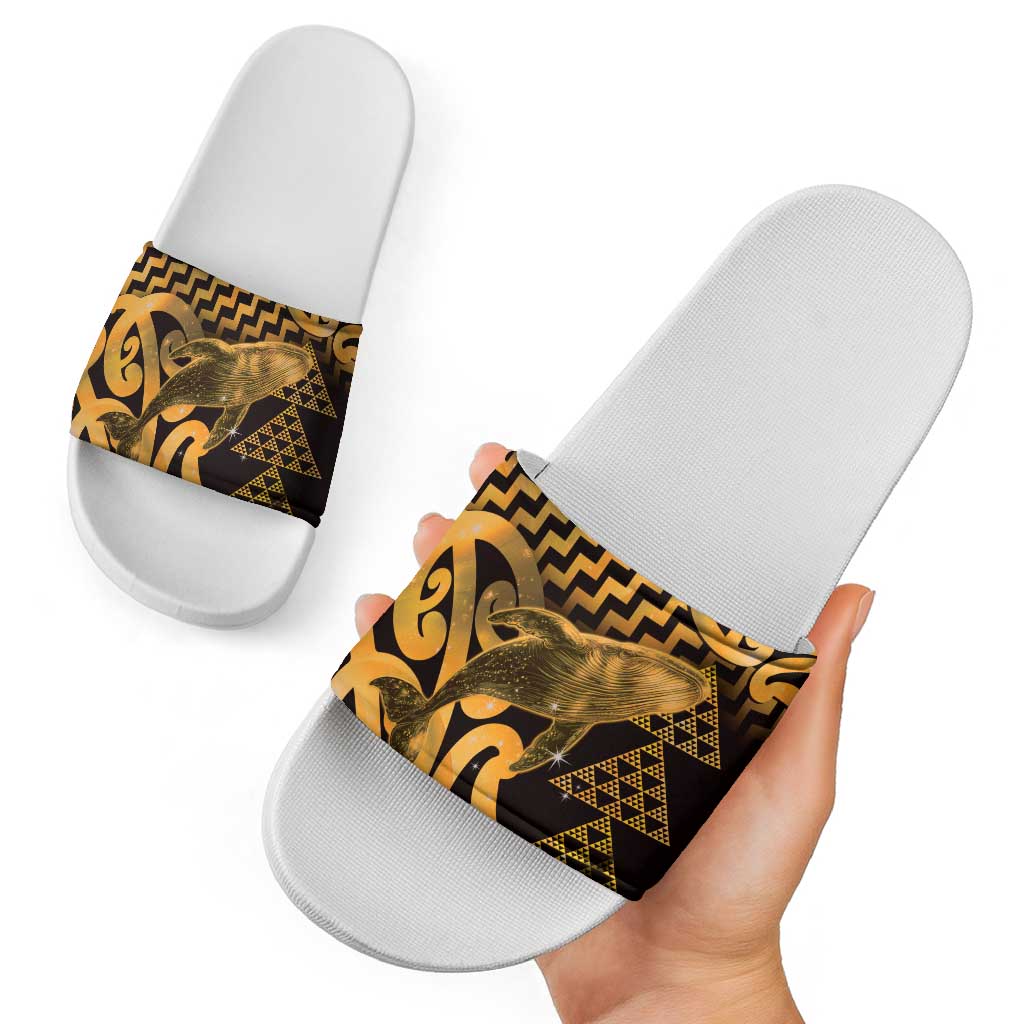 Humpback Whale Matariki New Zealand Slide Sandals NZ Maori Paikea Poutama Luxury Gold LT14 - Polynesian Pride