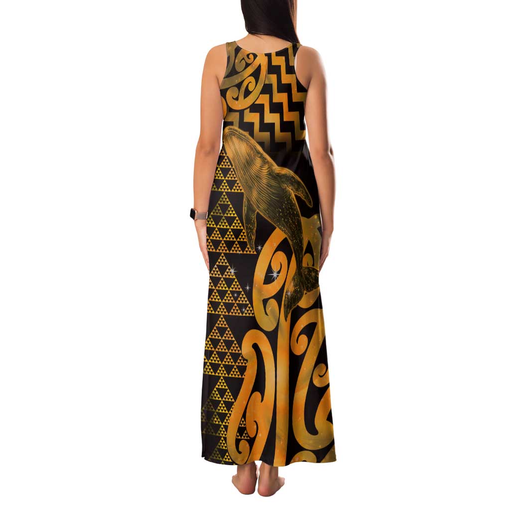 Humpback Whale Matariki New Zealand Tank Maxi Dress NZ Maori Paikea Poutama Luxury Gold LT14 - Polynesian Pride