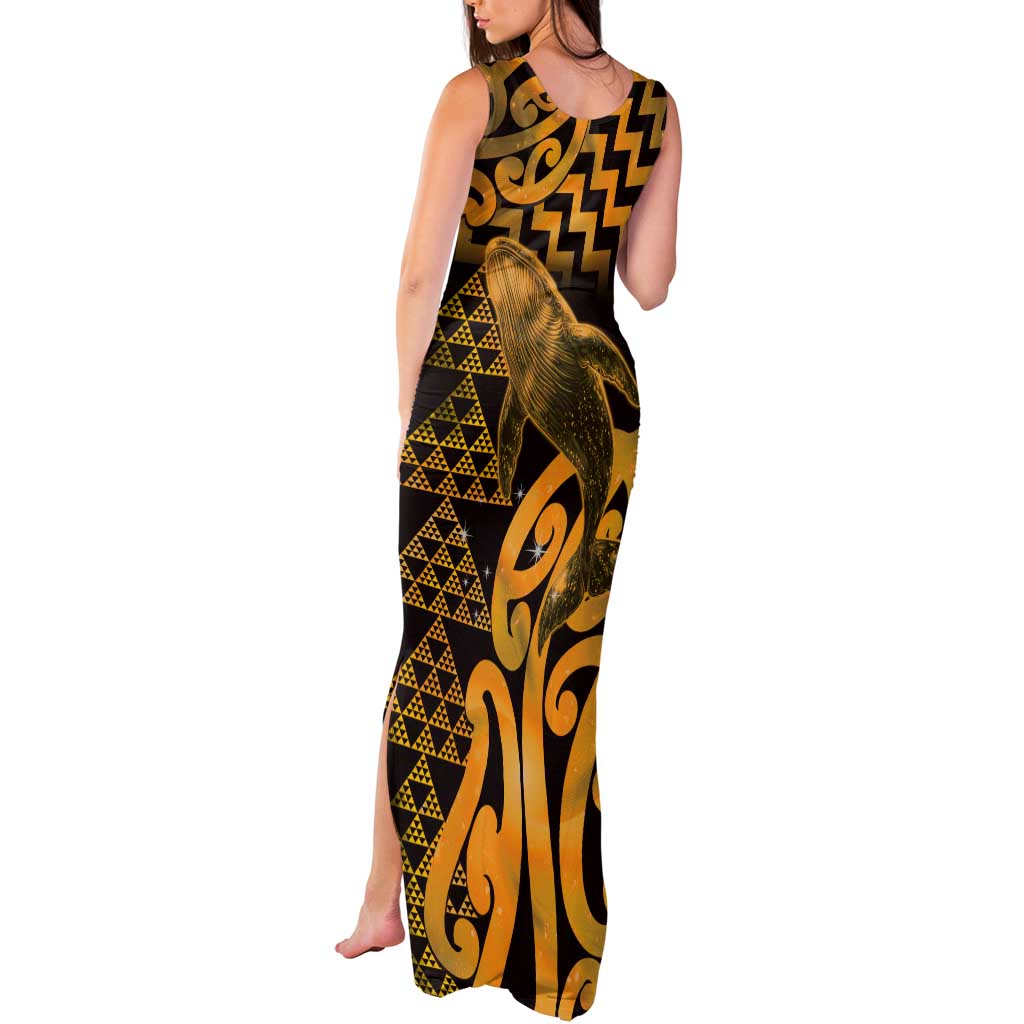 Humpback Whale Matariki New Zealand Tank Maxi Dress NZ Maori Paikea Poutama Luxury Gold LT14 - Polynesian Pride