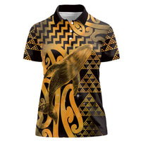 Humpback Whale Matariki New Zealand Women Polo Shirt NZ Maori Paikea Poutama Luxury Gold LT14 Female Gold - Polynesian Pride