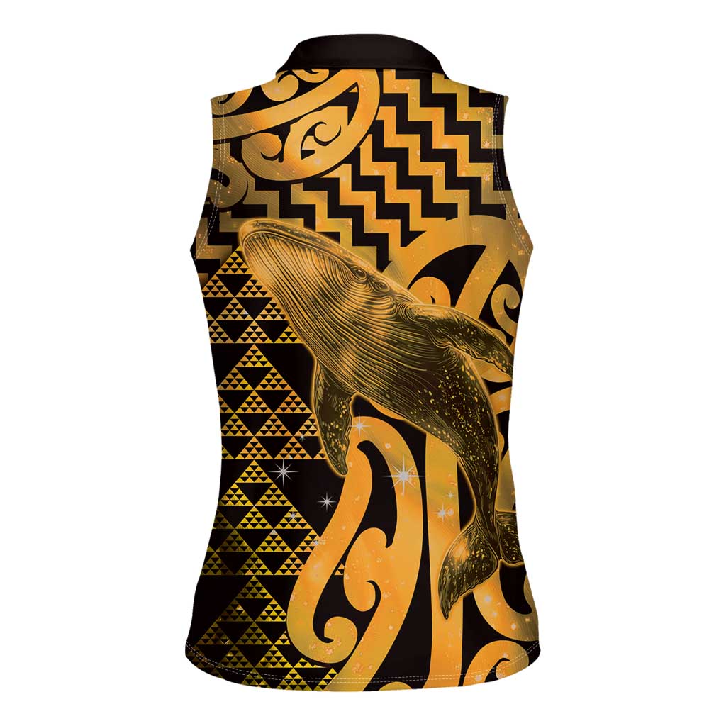 Humpback Whale Matariki New Zealand Women Sleeveless Polo Shirt NZ Maori Paikea Poutama Luxury Gold LT14 - Polynesian Pride
