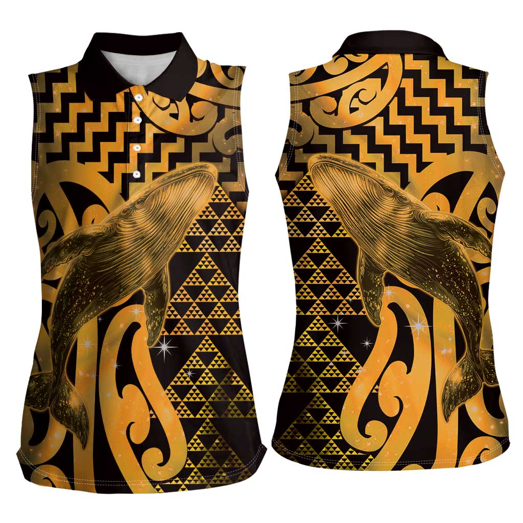 Humpback Whale Matariki New Zealand Women Sleeveless Polo Shirt NZ Maori Paikea Poutama Luxury Gold LT14 - Polynesian Pride