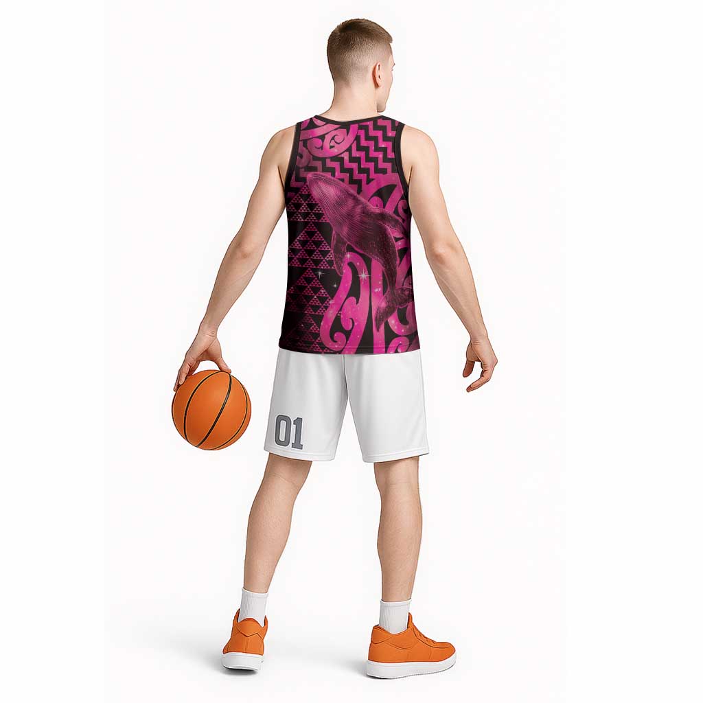 Humpback Whale Matariki New Zealand Basketball Jersey NZ Maori Paikea Poutama Luxury Pink LT14 - Polynesian Pride