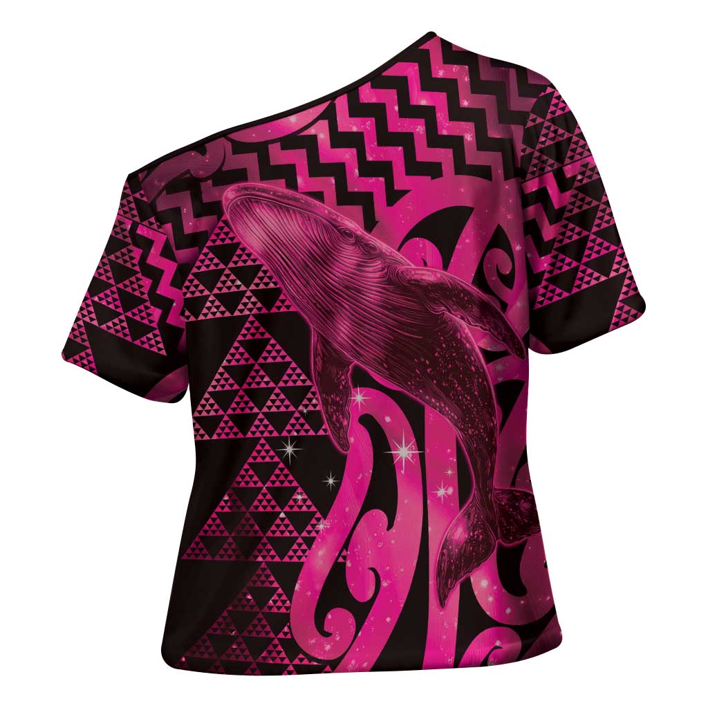 Humpback Whale Matariki New Zealand Cross Shoulder Shirt NZ Maori Paikea Poutama Luxury Pink LT14 - Polynesian Pride