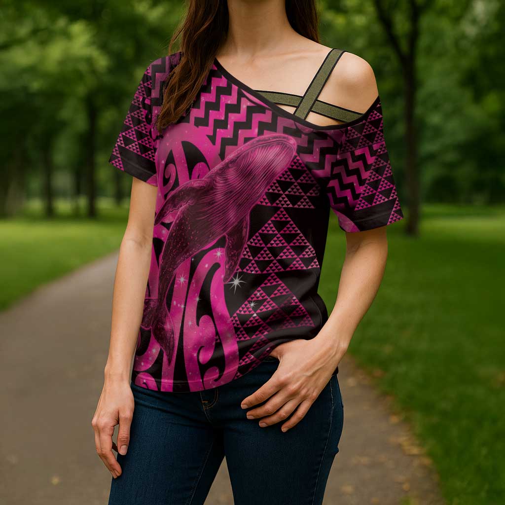 Humpback Whale Matariki New Zealand Cross Shoulder Shirt NZ Maori Paikea Poutama Luxury Pink LT14 - Polynesian Pride