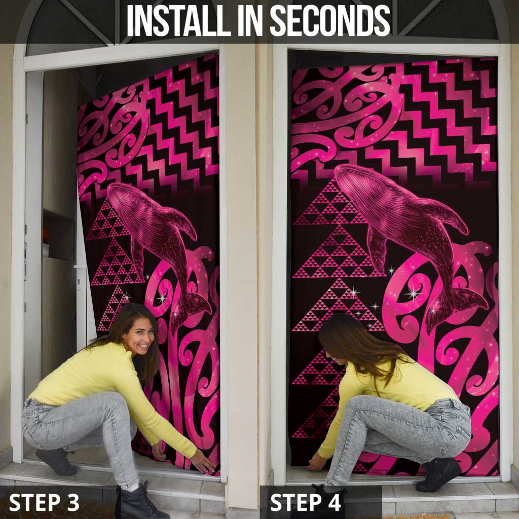 Humpback Whale Matariki New Zealand Door Cover NZ Maori Paikea Poutama Luxury Pink LT14 - Polynesian Pride