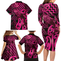 Humpback Whale Matariki New Zealand Family Matching Long Sleeve Bodycon Dress and Hawaiian Shirt NZ Maori Paikea Poutama Luxury Pink LT14 - Polynesian Pride