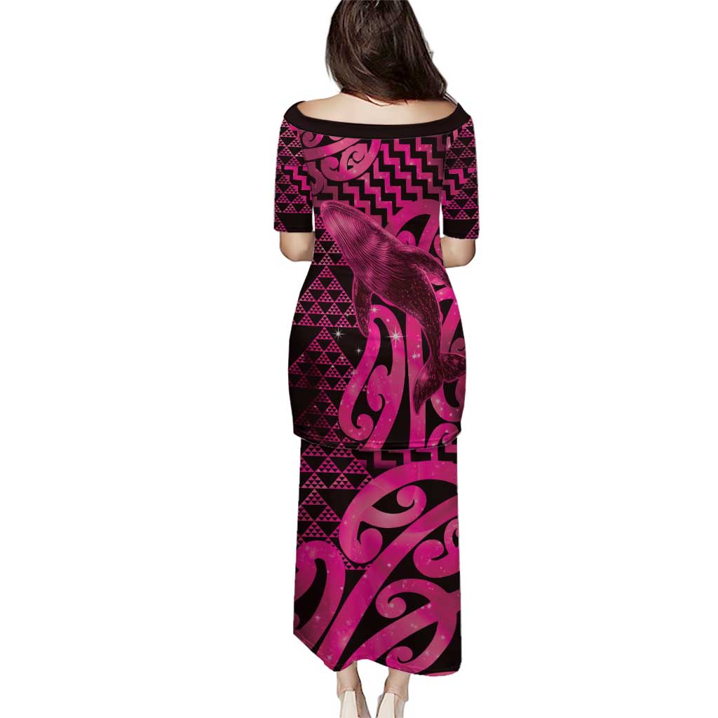 Humpback Whale Matariki New Zealand Family Matching Puletasi and Hawaiian Shirt NZ Maori Paikea Poutama Luxury Pink LT14 - Polynesian Pride