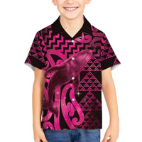 Humpback Whale Matariki New Zealand Family Matching Puletasi and Hawaiian Shirt NZ Maori Paikea Poutama Luxury Pink LT14 Son's Shirt Pink - Polynesian Pride