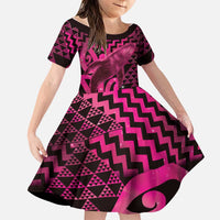 Humpback Whale Matariki New Zealand Family Matching Summer Maxi Dress and Hawaiian Shirt NZ Maori Paikea Poutama Luxury Pink LT14 Daughter's Dress Pink - Polynesian Pride