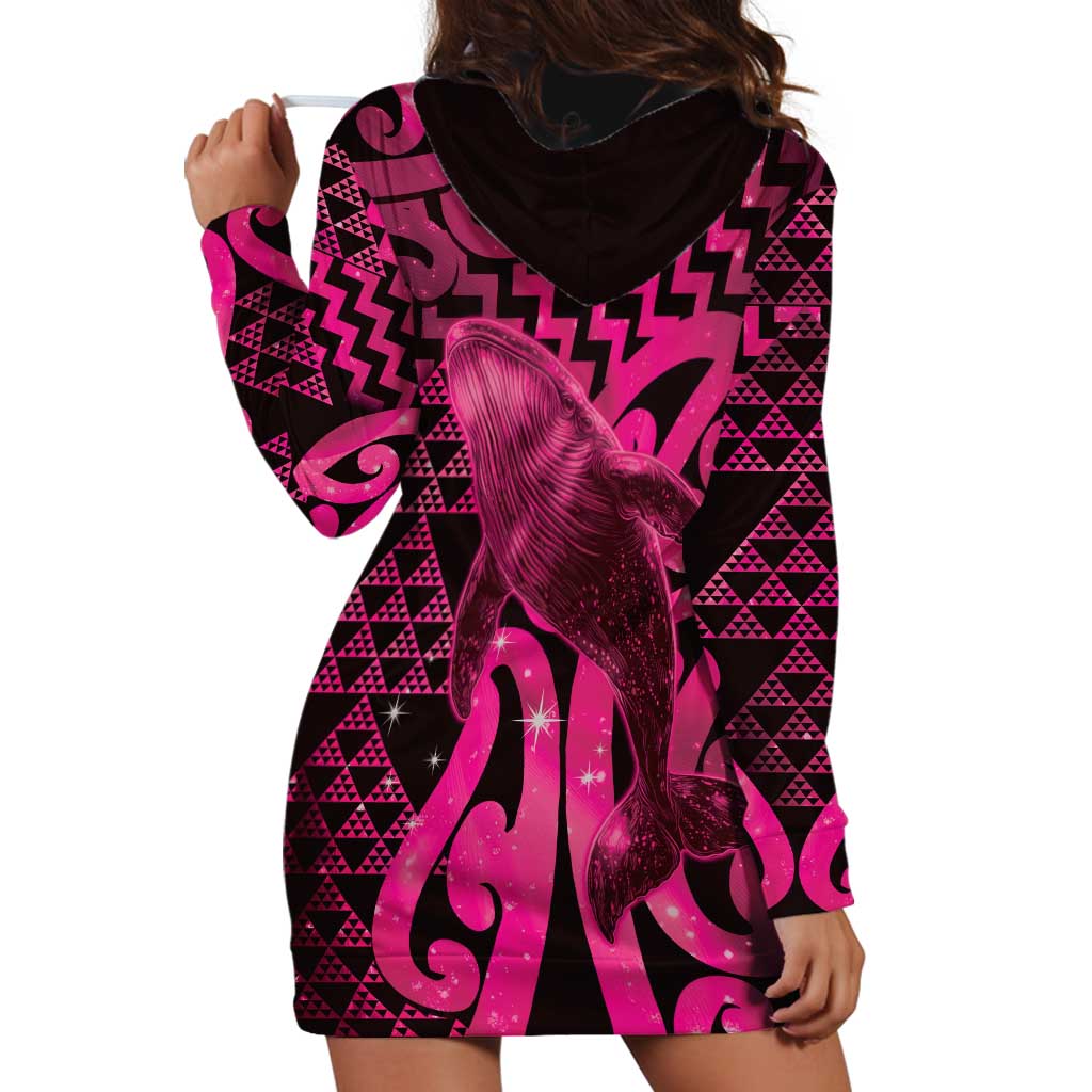 Humpback Whale Matariki New Zealand Hoodie Dress NZ Maori Paikea Poutama Luxury Pink LT14 - Polynesian Pride