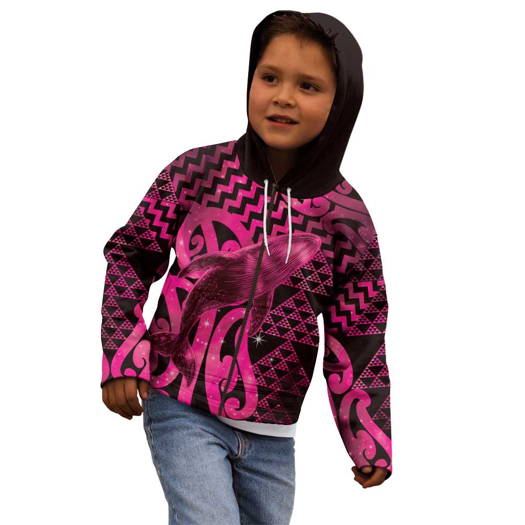 Humpback Whale Matariki New Zealand Kid Hoodie NZ Maori Paikea Poutama Luxury Pink LT14 - Polynesian Pride