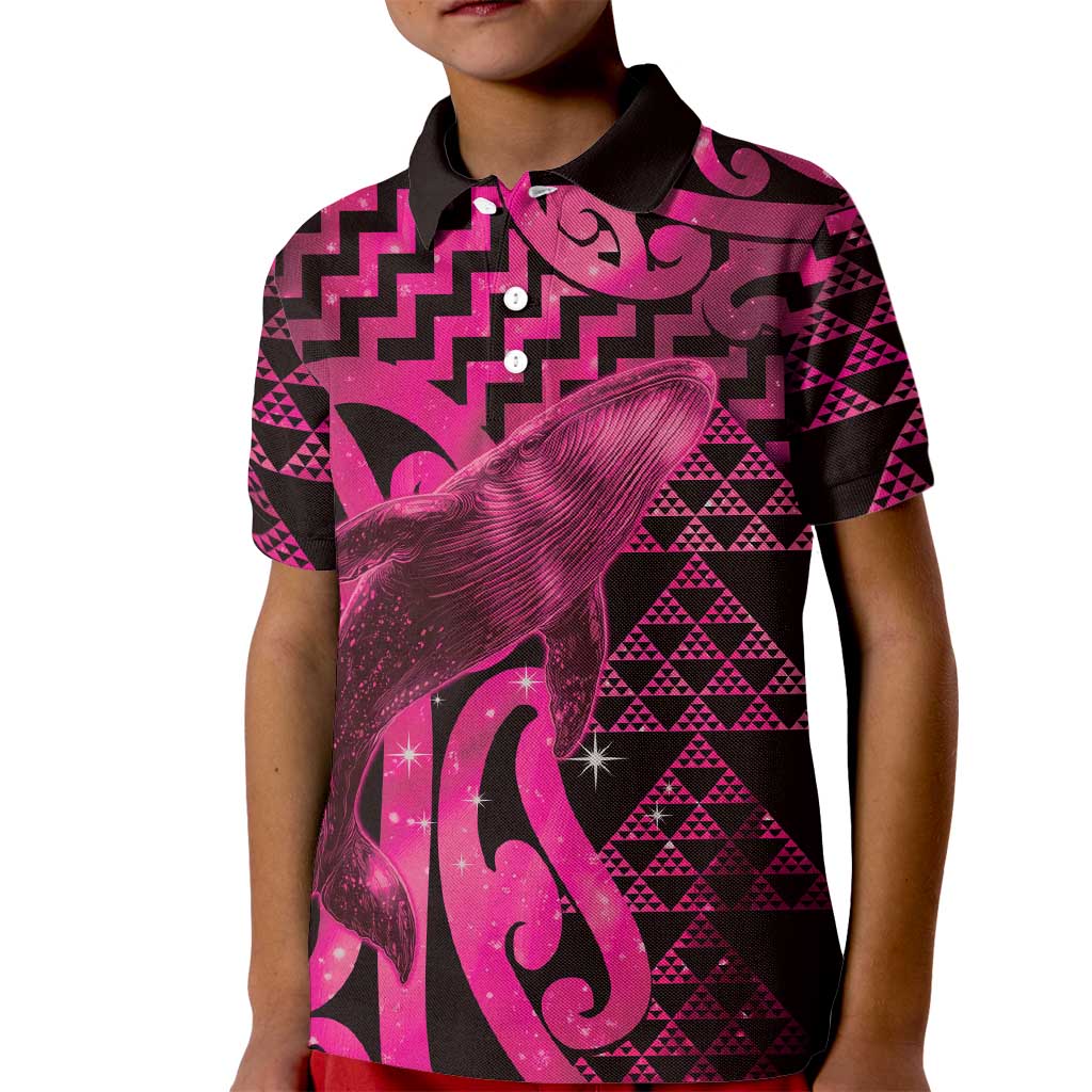 Humpback Whale Matariki New Zealand Kid Polo Shirt NZ Maori Paikea Poutama Luxury Pink LT14 Kid Pink - Polynesian Pride