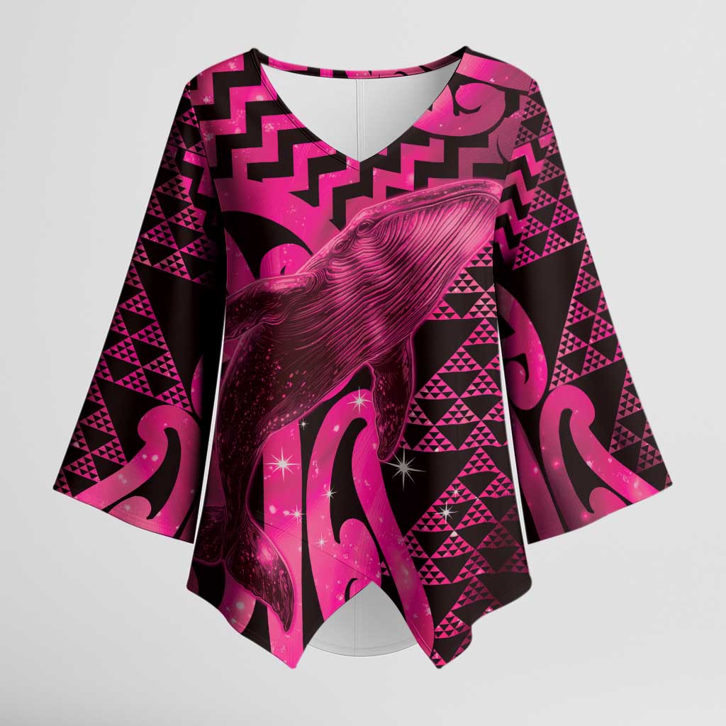 Humpback Whale Matariki New Zealand Kimono Sleeve Blouse NZ Maori Paikea Poutama Luxury Pink LT14 Female Pink - Polynesian Pride