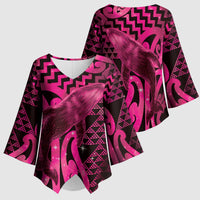 Humpback Whale Matariki New Zealand Kimono Sleeve Blouse NZ Maori Paikea Poutama Luxury Pink LT14 - Polynesian Pride