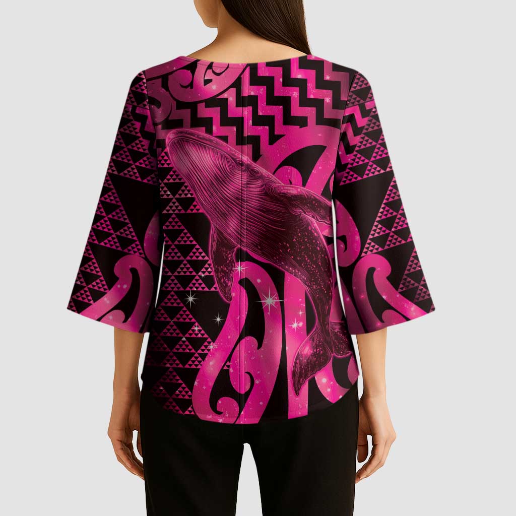 Humpback Whale Matariki New Zealand Kimono Sleeve Blouse NZ Maori Paikea Poutama Luxury Pink LT14 - Polynesian Pride