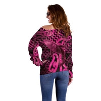 Humpback Whale Matariki New Zealand Off Shoulder Sweater NZ Maori Paikea Poutama Luxury Pink LT14 - Polynesian Pride