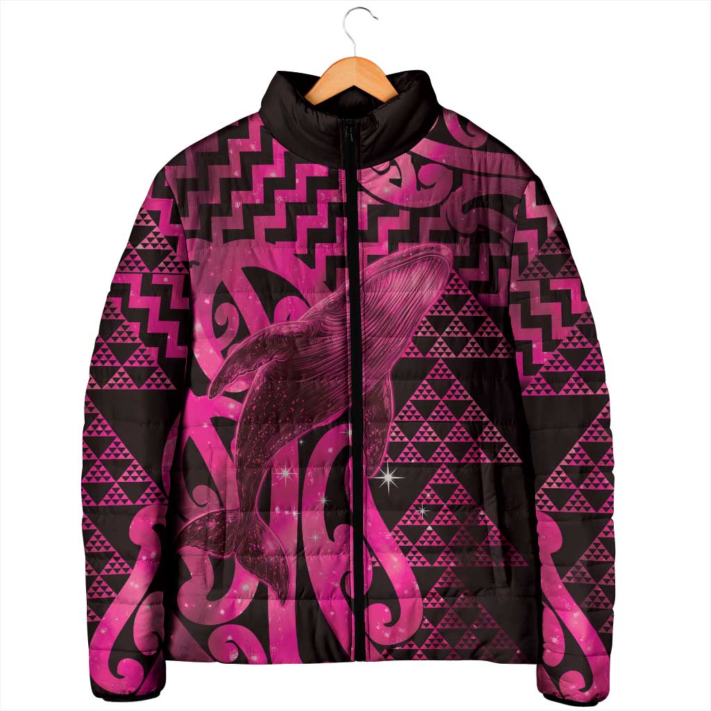 Humpback Whale Matariki New Zealand Padded Jacket NZ Maori Paikea Poutama Luxury Pink