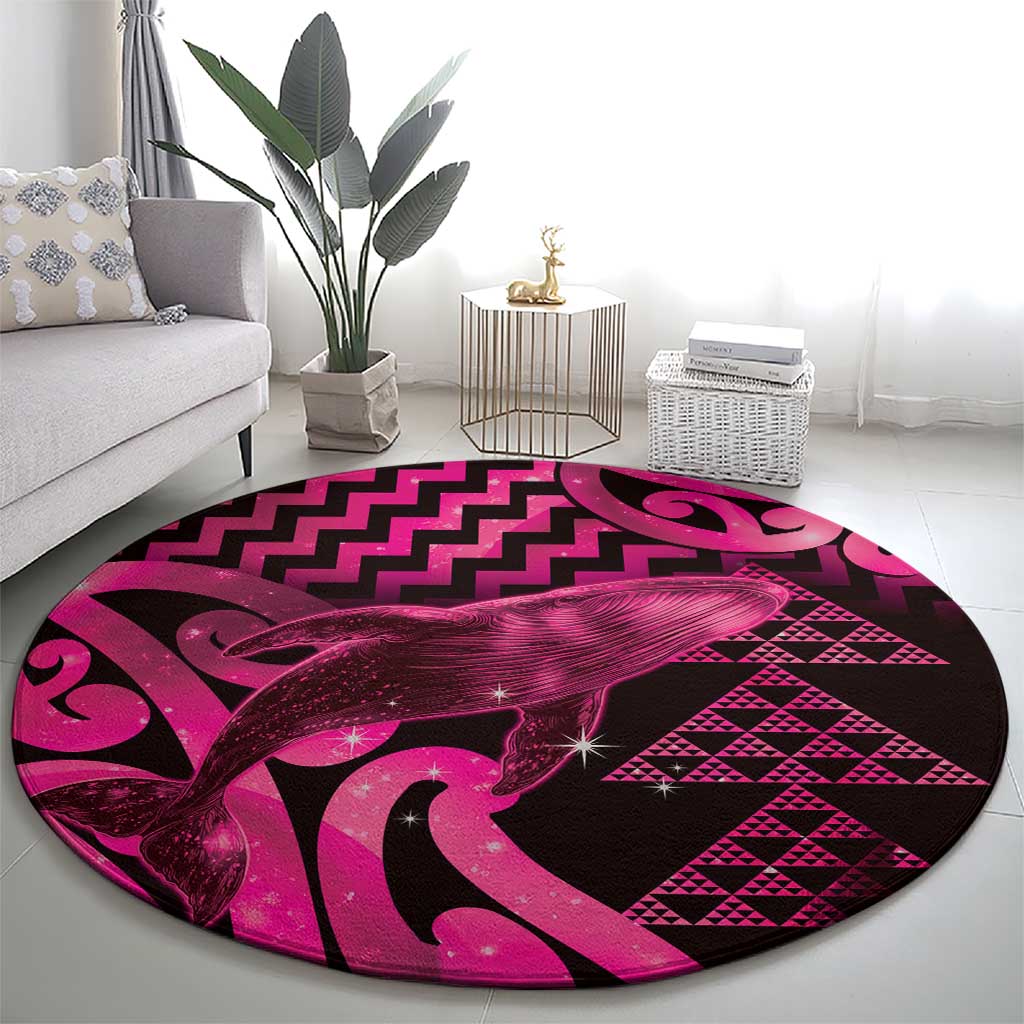 Humpback Whale Matariki New Zealand Round Carpet NZ Maori Paikea Poutama Luxury Pink LT14 - Polynesian Pride
