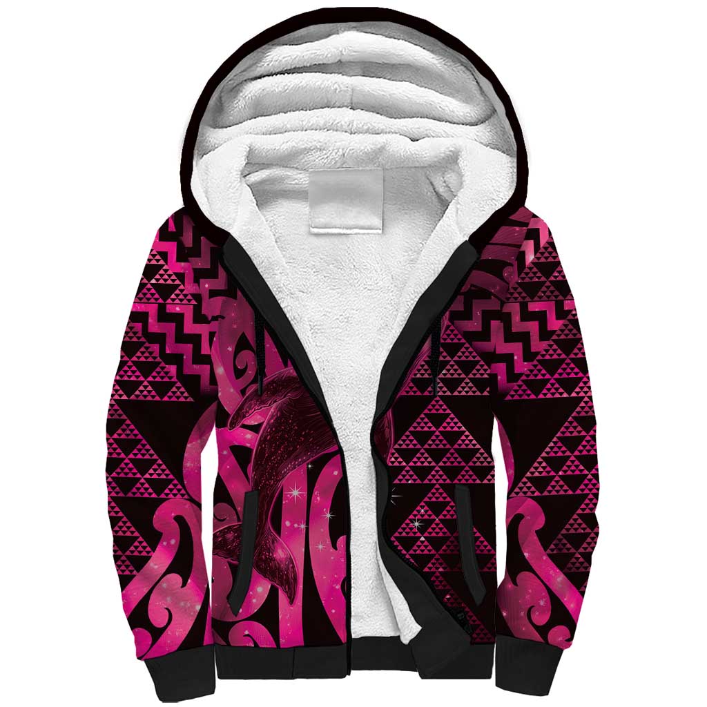Humpback Whale Matariki New Zealand Sherpa Hoodie NZ Maori Paikea Poutama Luxury Pink LT14 Unisex Pink - Polynesian Pride